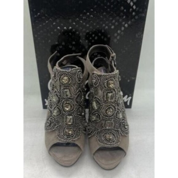 Sam Edelman Gray Ankle Strap High Heel Pumps Jeweled Stiletto's Size 6 1/2 - Picture 1 of 11